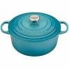 Le Creuset 5.5 Qt. Round Signature Cast Iron Dutch Oven With Stainless Steel Knob | Caribbean Blue -Cuisinart Sales Shop 2617ss