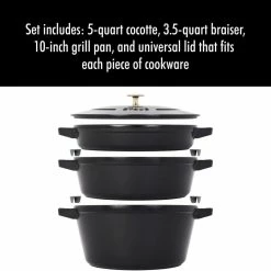 Staub Stackable Cocotte, Braiser, And Grill Pan With Lid | Black -Cuisinart Sales Shop 51nivjq qxl. ac sl1280 1
