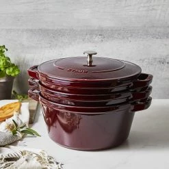 Staub Stackable Cocotte, Braiser, And Grill Pan With Lid | Grenadine -Cuisinart Sales Shop 71h088smlyl. ac sl1500