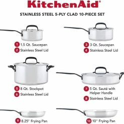 KitchenAid Non-Electrics KitchenAid Stainless Steel 5-Ply Cookware Set | 10-Piece -Cuisinart Sales Shop 81ixrov3bll. ac sl1500