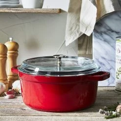 Staub 4 Qt. Round Cocotte/Dutch Oven With Glass Lid | Cherry Red -Cuisinart Sales Shop 81wrlo92ktl. ac sl1500