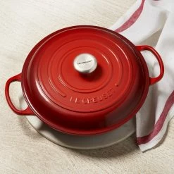 Le Creuset 3.5 Qt. Signature Enameled Cast Iron Braiser With Stainless Steel Knob | Cerise/Cherry Red -Cuisinart Sales Shop cer3