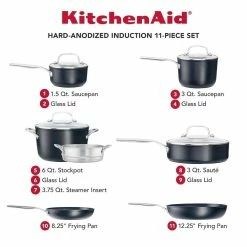 KitchenAid Non-Electrics KitchenAid Hard Anodized Induction Cookware Set | 11-Piece -Cuisinart Sales Shop dimensions 1