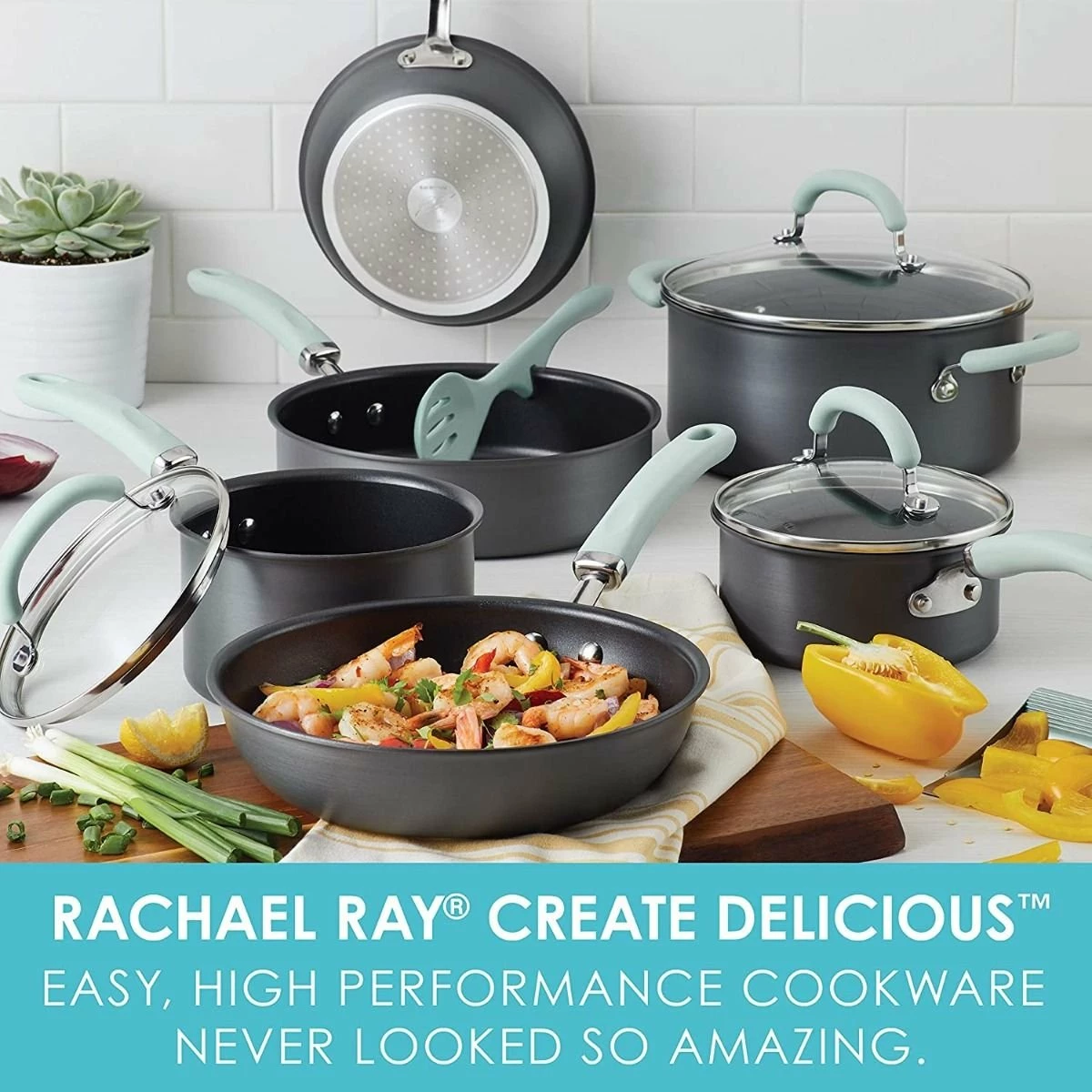 Rachael Ray 11-Piece Hard Anodized Cookware Set | Light Blue 5 Rachael Ray 11-Piece Hard Anodized Cookware Set | Light Blue - Image 3
