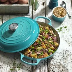 Le Creuset 2.25 Qt. Signature Enameled Cast Iron Braiser With Stainless Steel Knob | Caribbean Blue -Cuisinart Sales Shop lifecar1