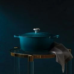 Le Creuset 5.5 Qt. Round Signature Cast Iron Dutch Oven With Stainless Steel Knob | Deep Teal -Cuisinart Sales Shop ls2501 267dss 5