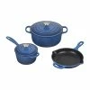 Le Creuset 5-Piece Signature Cookware Set With Stainless Steel Knobs | Marseille Blue -Cuisinart Sales Shop ms1605 59ss