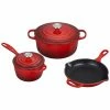 Le Creuset 5-Piece Signature Cookware Set With Stainless Steel Knobs | Cerise/Cherry Red -Cuisinart Sales Shop ms1605 67ss