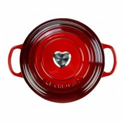 Le Creuset 3.5 Qt. Round Signature Dutch Oven With Stainless Steel Heart Knob | Cerise/Cherry Red -Cuisinart Sales Shop overhead