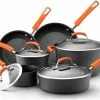 Rachael Ray Hard Anodized II Cookware Set W/ Orange Handles: 10pc -Cuisinart Sales Shop rachael ray cookware hard anodized ii aluminum 10pc set orange handles 87375 compressed