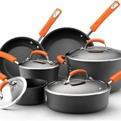 Rachael Ray Hard Anodized II Cookware Set W/ Orange Handles: 10pc