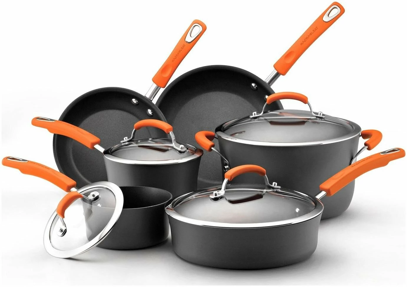 Rachael Ray Hard Anodized II Cookware Set W/ Orange Handles: 10pc 3 Rachael Ray Hard Anodized II Cookware Set W/ Orange Handles: 10pc