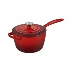 Le Creuset 10-Piece Signature Cookware Set With Stainless Steel Knobs | Cerise/Cherry Red -Cuisinart Sales Shop redsaucepan1
