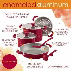 Rachael Ray 8-Piece Enameled Stacking Cookware Set | Red Shimmer -Cuisinart Sales Shop redshim12