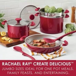 Rachael Ray 8-Piece Enameled Stacking Cookware Set | Red Shimmer -Cuisinart Sales Shop redshim2
