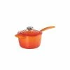 Le Creuset 1.75 Qt. Signature Enameled Cast Iron Saucepan With Stainless Steel Knob | Flame Orange -Cuisinart Sales Shop rs11967 signature iron handle saucepan 160390s 1