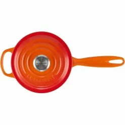 Le Creuset 1.75 Qt. Signature Enameled Cast Iron Saucepan With Stainless Steel Knob | Flame Orange -Cuisinart Sales Shop rs11969 signature iron handle saucepan 160400s