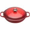 Le Creuset 3.5 Qt. Signature Enameled Cast Iron Braiser With Stainless Steel Knob | Cerise/Cherry Red -Cuisinart Sales Shop rs11983 rs2040 sig shallowcass 21180 30 06