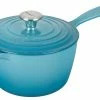 Le Creuset 2.25 Qt. Signature Enameled Cast Iron Saucepan With Stainless Steel Knob | Caribbean Blue -Cuisinart Sales Shop rs12286 ls2518 1817ss 1