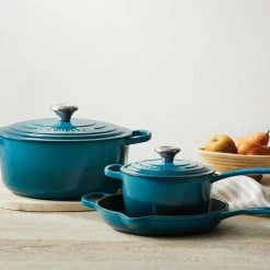 Le Creuset 5.5 Qt. Round Signature Cast Iron Dutch Oven With Stainless Steel Knob | Deep Teal -Cuisinart Sales Shop rs12758 200716 deepteal5piece ret