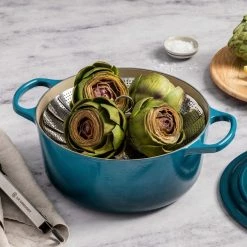 Le Creuset 4.5 Qt. Round Signature Dutch Oven With Stainless Steel Knob | Deep Teal -Cuisinart Sales Shop rs16337 p06 steaming in dutch oven lpr