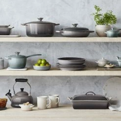 Le Creuset 5.5 Qt. Round Signature Dutch Oven With Stainless Steel Knob | Oyster Grey -Cuisinart Sales Shop rs16352 00 oyster le creuset shelfshot ret