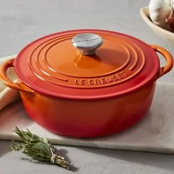 Le Creuset 2.75 Qt. Shallow Round Dutch Oven | Flame -Cuisinart Sales Shop rs18381 221017 lecreuset flameclassicshallowrdo herbs horiz ret