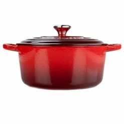 Le Creuset 3.5 Qt. Round Signature Dutch Oven With Stainless Steel Heart Knob | Cerise/Cherry Red -Cuisinart Sales Shop side view