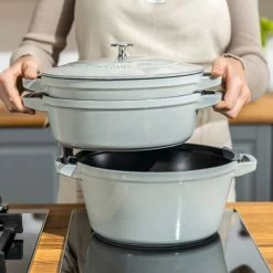 Staub Stackable Cocotte, Braiser, And Grill Pan With Lid | Graphite Grey -Cuisinart Sales Shop stack mason comp 600 600 stackmasonry 1