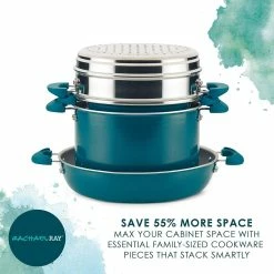 Rachael Ray 8-Piece Enameled Stacking Cookware Set | Teal Shimmer -Cuisinart Sales Shop teal14